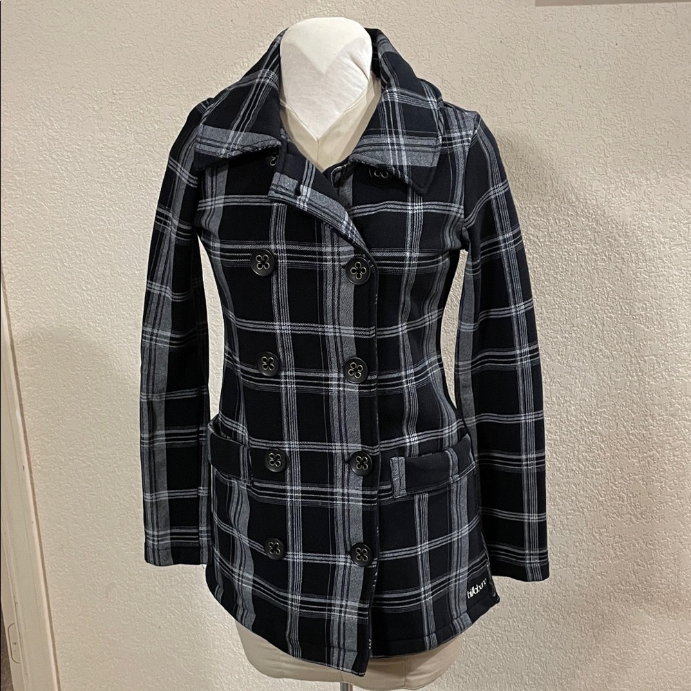Billabong Black and White Plaid Peacoat